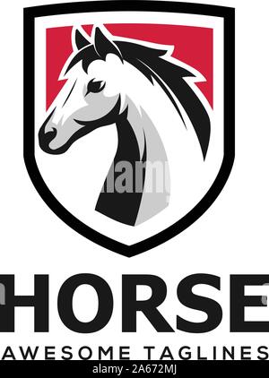 Horse Head with shield Simple Logo Template vector Stock Vector