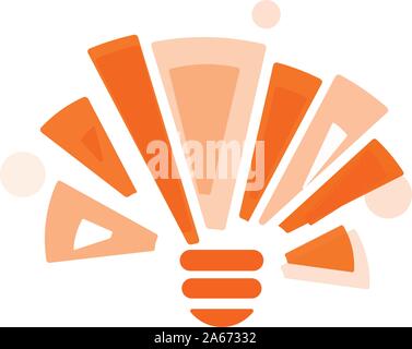 Idea abstract symbol, hemisphere with intersecting rays in the form of an orange sun. Conceptual logo template for brainstorming infographic. Vector Stock Vector
