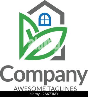 creative simple Green house logo vector. green leaf and house logo illustration,Ecology Friendly green house vector Stock Vector