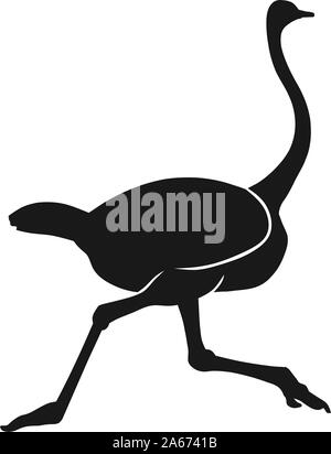 Silhouette running  ostrich black on white background. Vector illustration Stock Vector