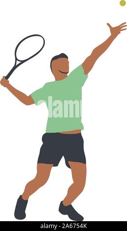 Tennis player isolated vector drawing, abstract silhouette. Forehand. Individual sport, active people Stock Vector