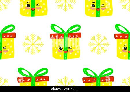 Seamless pattern. New Year gifts. Merry Christmas Cute character.. Stock Vector