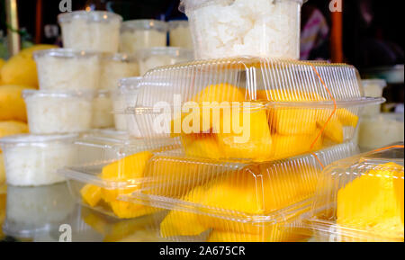 Thailand traditional street snack,mango rice package on sale Stock Photo