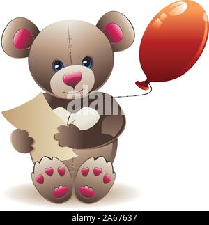 Cute brown teddy bear, cartoon happy bear illustration. Stock Vector