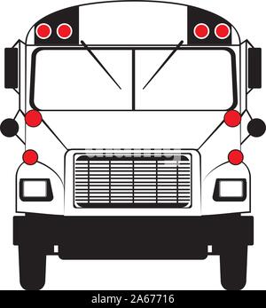 Simple line art bus front view illustration in black and white. Stock Vector