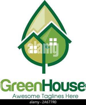 creative simple Green house logo vector. green leaf and house logo illustration,Ecology Friendly green house vector Stock Vector