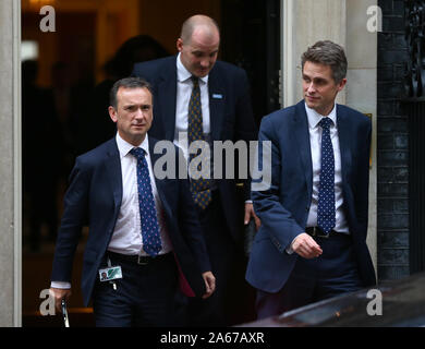 (left to right) Welsh Secretary Alun Cairns, Minister for the Northern Powerhouse and Local Growth Jake Berry and Education Secretary Gavin leaving after a Cabinet meeting in 10 Downing Street, London. Stock Photo