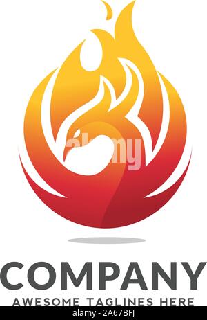 phoenix circle logo vector, best circle phoenix bird logo design, phoenix vector logo,creative logo of mythological bird Stock Vector