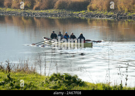 Canoe paddlers on Weser river, Oberweser, Upper Weser Valley,  Weser Uplands, Hesse, Germany, Europe Stock Photo