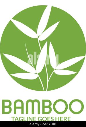 Bamboo leaves with circle logo isolated over a green background Stock Vector