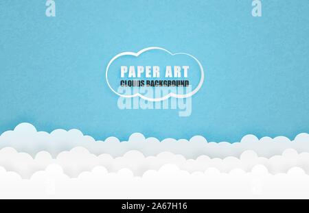 Clouds background in paper cut style. Vector illustration. Digital craft paper art design for backdrop, wallpaper, template, banner, poster, advertisi Stock Vector