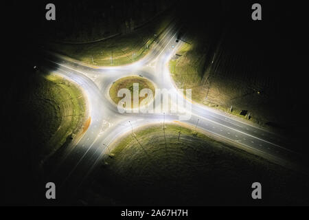 Aerial view road intersection roundabout traffic Stock Photo - Alamy