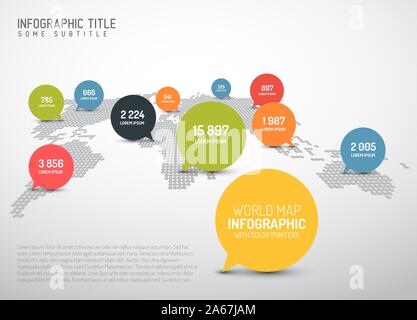 Light World map with simple pointer marks (speech bubbles) -  minimalist infographics concept Stock Vector
