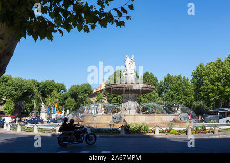 The Fontaine de la Rotonde in the Place de la Rotonde, Aix-en-Provence, Provence-Alpes-Côte d'Azur, France.   The square was built in the 1840’s.  The Stock Photo
