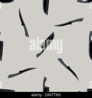 Seamless pattern with hand drawn stylized Chef's knifes stock illustration Stock Vector