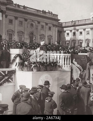 Theodore Roosevelt Taking Oath of Office during Inauguration Ceremony, Washington, D.C., USA, Photograph by Underwood & Underwood, March 4, 1905 Stock Photo