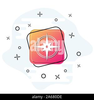 Purple square button with a white icon of a compass. Simple flat design. Stock Vector