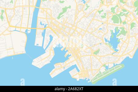 Printable street map of Ube, Prefecture  Yamaguchi, Japan. Map template for business use. Stock Vector