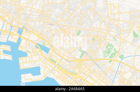 Printable street map of Narashino, Prefecture Chiba, Japan. Map template for business use. Stock Vector