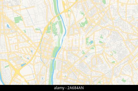 Printable street map of Nagareyama, Prefecture Chiba, Japan. Map template for business use. Stock Vector