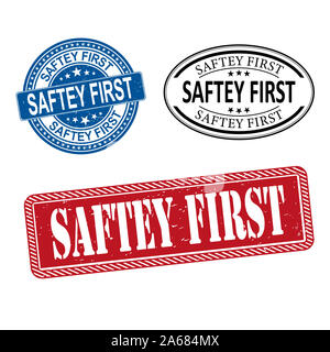 Stamp set with text safety first inside, illustration Stock Photo