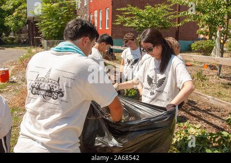 Students complete beautification and volunteer service efforts as part of the Involved program during Freshman orientation at the Johns Hopkins University in Baltimore, Maryland, September 2, 2008. From the Homewood Photography collection. () Stock Photo