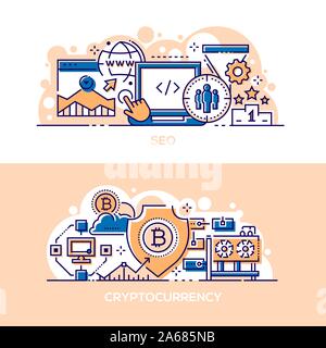 SEO business and cryptocurrency banner templates set Stock Vector