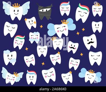 Vector Collection of Happy Teeth and Tooth Fairies Stock Vector