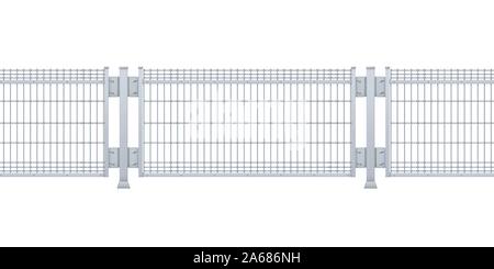 Seamless metal fence. Realistic vector galvanized sheet metal fence panel Stock Vector