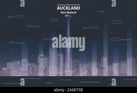 Auckland cityscape at night line art style vector illustration Stock Vector