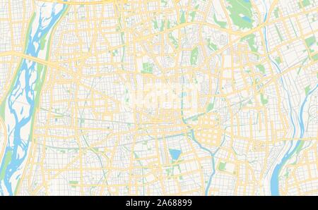 Printable street map of Iwata, Prefecture Shizuoka, Japan. Map template for business use. Stock Vector