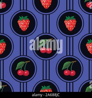 Seamless pattern with cherries in the circles. Vector. Stock Vector