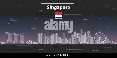 Singapore cityscape line art style vector detailed illustration. Travel background Stock Vector