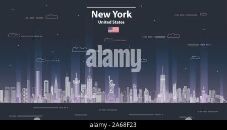 New York cityscape line art style vector detailed illustration. Travel background Stock Vector