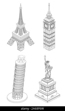 World Landmarks - Vector Line Icon Set - Part IV Stock Vector Image ...