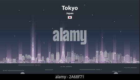 Tokyo cityscape line art style vector detailed illustration. Travel background Stock Vector