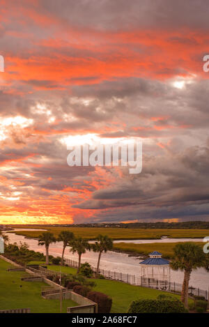 Calm After The Storm With Hurricane Micheal In The Distance Wiith Beautiful Sunset Over Ocean Isle #3, North Caroilina Stock Photo