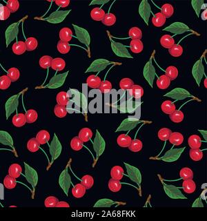 Seamless pattern with cherries. Vector. Stock Vector