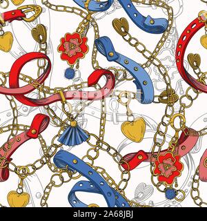 Seamless pattern with belt and chain. Vector. Stock Vector