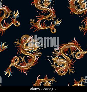 Seamless pattern with Chinese traditional dragon. vector. Stock Vector