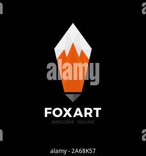 Fox tail Art pencil and Point map pin for technology app navigation. Vector logo template. Stock Vector