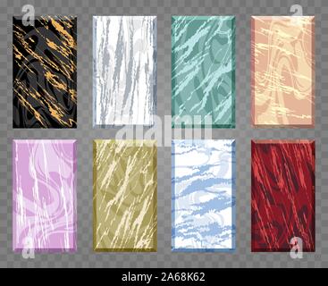 Set of colorful marble covers on transparent background. Vector illustration. Stock Vector