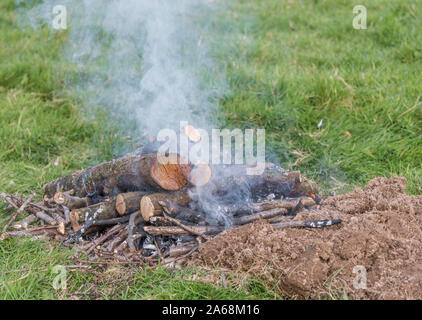 Sequential series of building and lighting survival fire or camp fire. Emergency fire, prepping, survival skills. See additional explanatory NOTES. Stock Photo