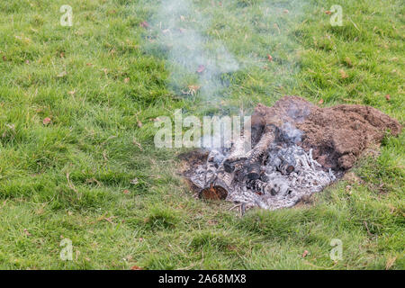 Sequential series of building and lighting survival fire or camp fire. Emergency fire, prepping, survival skills. See additional explanatory NOTES. Stock Photo