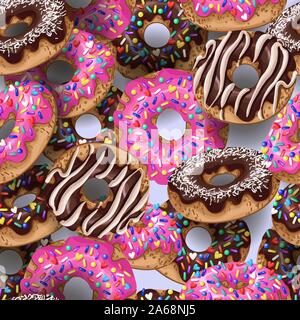 Seamless pattern with yummy donuts. Vector. Stock Vector