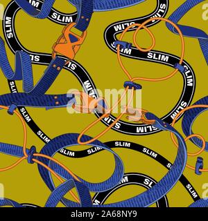 Belt seamless pattern with plastic clasp. Trendy sport textile design. Stock Vector
