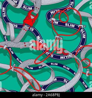 Belt seamless pattern with plastic clasp. Trendy sport textile design. Stock Vector