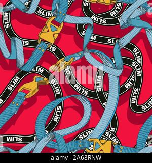 Belt seamless pattern with plastic clasp. Trendy sport textile design. Stock Vector