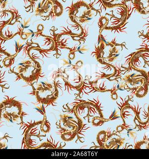 Seamless pattern with Chinese traditional dragon. vector. Stock Vector