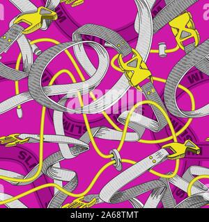 Belt seamless pattern with plastic clasp. Trendy sport textile design. Stock Vector